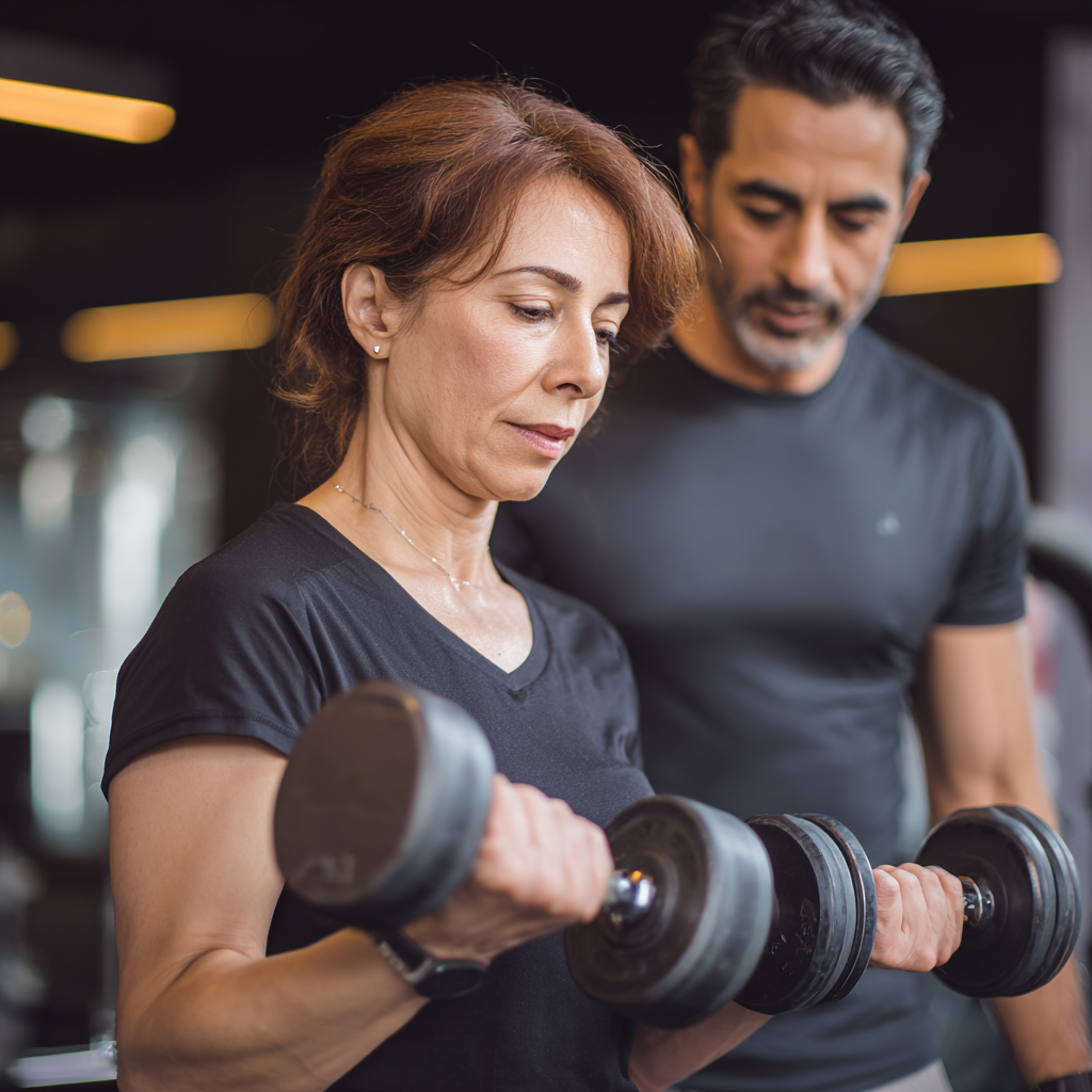 Yetuk yoshdagi erkak kuch mashqlarini bajarmoqda